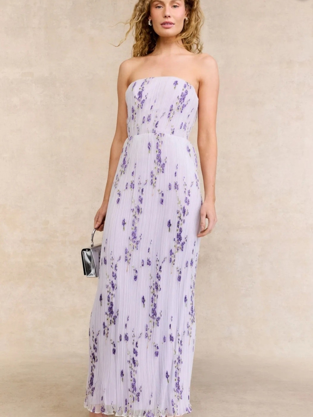 Dress the Population Cally Gown Strapless Lavender Floral Maxi Dress Size Medium